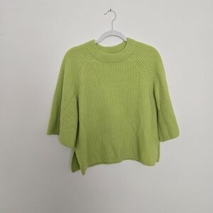Lou & Grey Lime Green Women's 100% Cashmere Ribbed Bell Sleeve Sweater XS